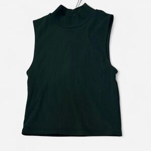 Zara Dark Green Sleeveless Mock Neck Crop Top